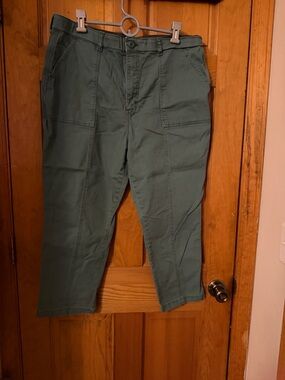 Lee Straight Leg High Rise Pants in Olive Green with Gray Waistband